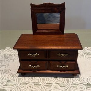 Vintage Wood Mini Dresser Jewelry Box with Mirror Brown H 11 L 10 W 4.5 in